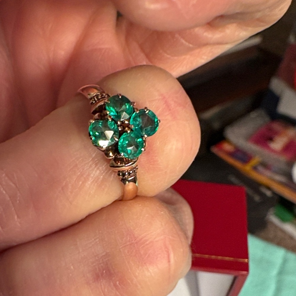 Antique Ring With Green Gemstones in 10K Solid Gold